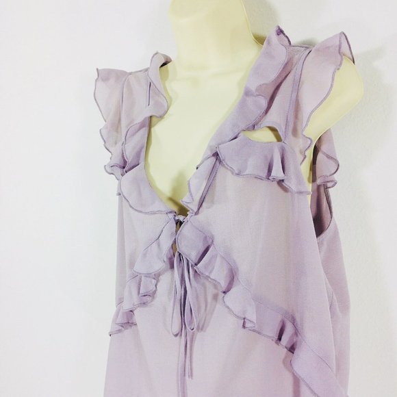 Gianni Bini GB Sz XL Top Blouse Ruffle Front Flutter Sleeve Double Bow Cut Outs - Picture 3 of 9